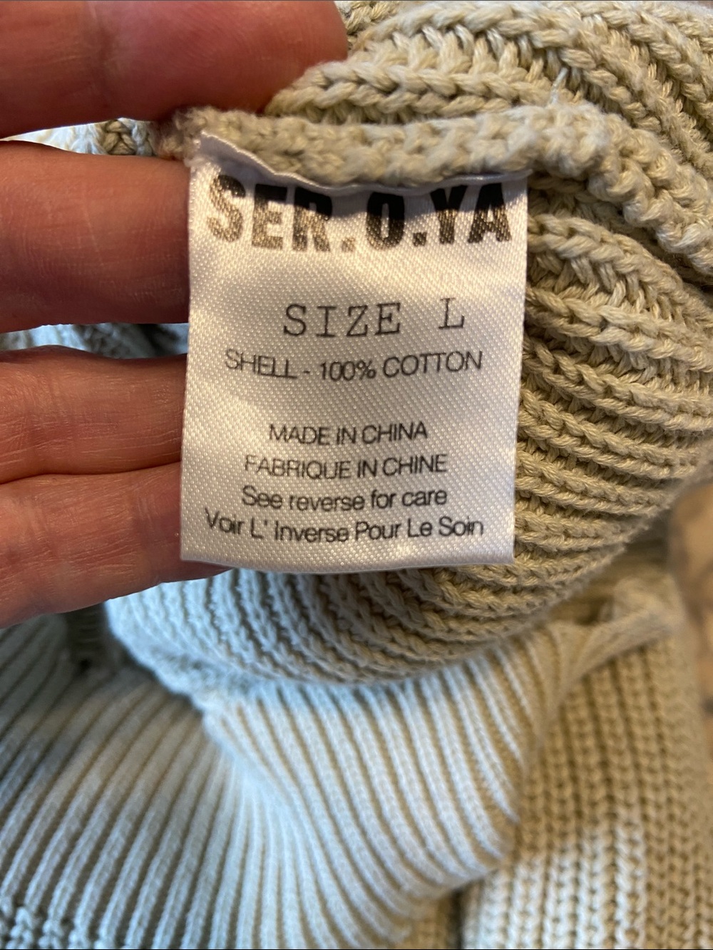 SER O YA Unisex Devin distressed sweater pale green pullover Cotton knit Large - Picture 7 of 10